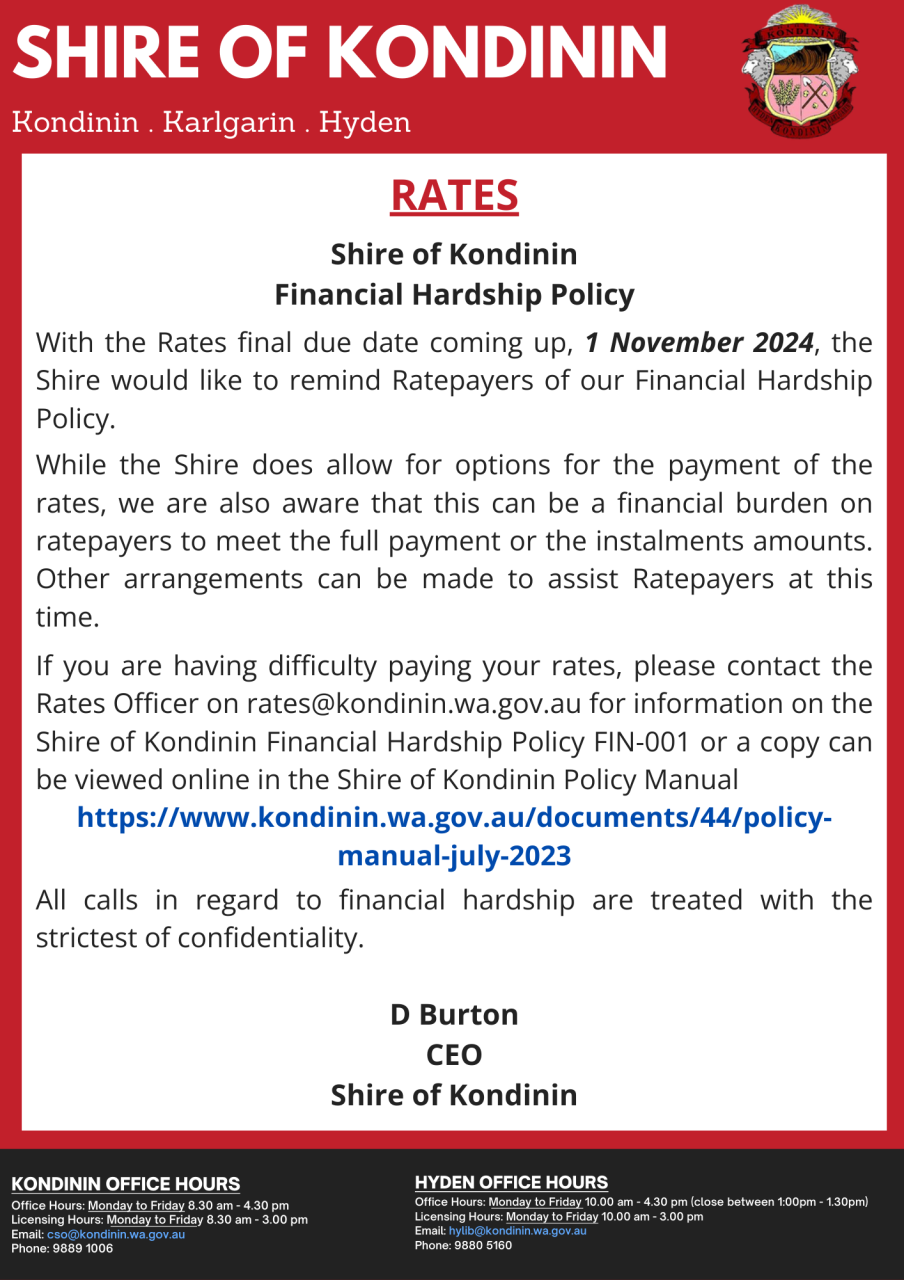 Shire of Kondinin - Financial Hardship Policy